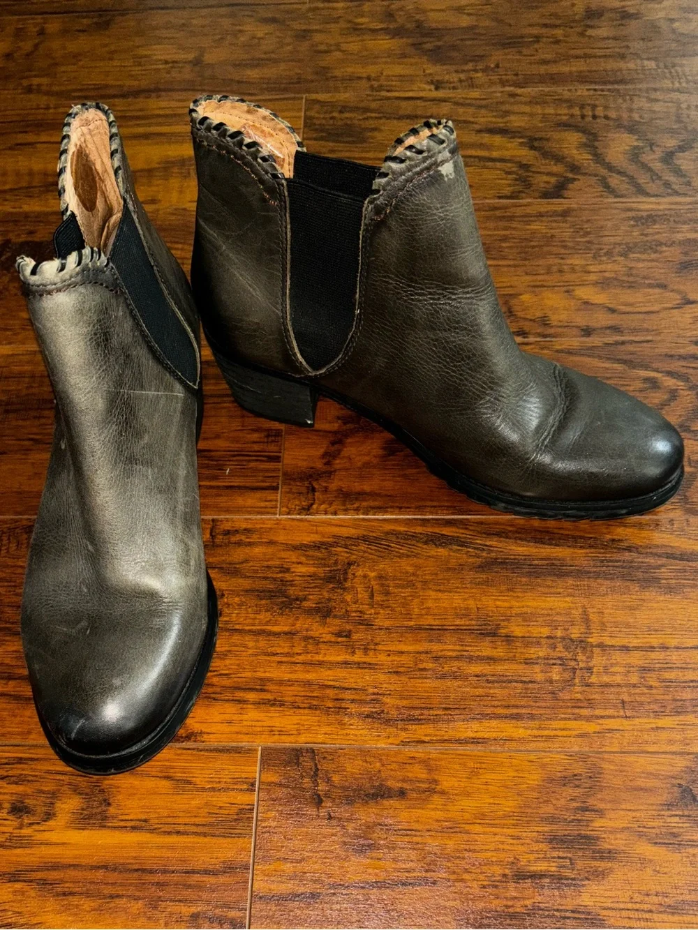 PIKOLINOS Andorra Gray Ankle Boots Leather Heeled Booties Braided Whipstitch